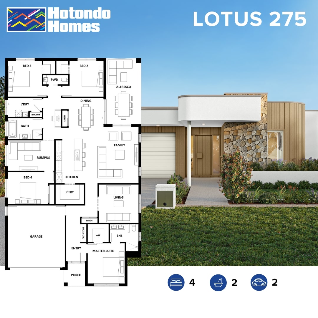 Hotondo Homes floor plan example: Lotus 275