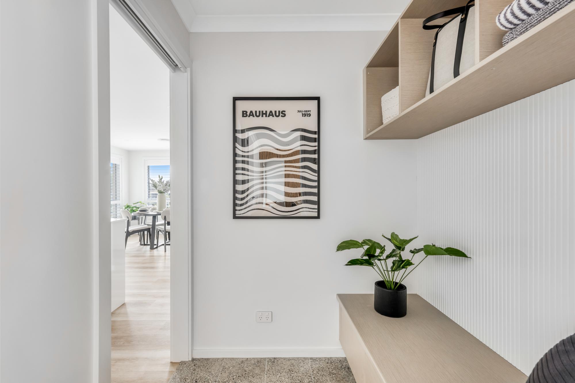 Jamieson 225 – A built-in mudroom positioned between the garage and living areas.